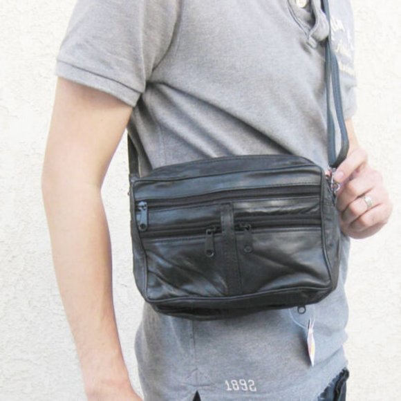 Men Leather Cross Body Bag, Messenge Bag, Travel Organizer Bag, Black - Picture 13 of 14